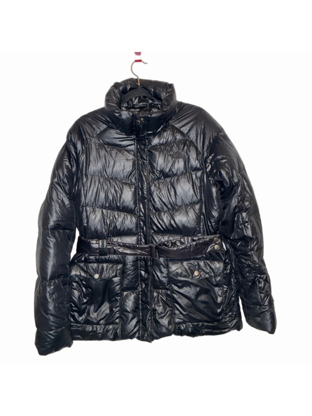 The North Face Black Menlo Belted Down Hooded Puffer Jacket Glossy Size XL